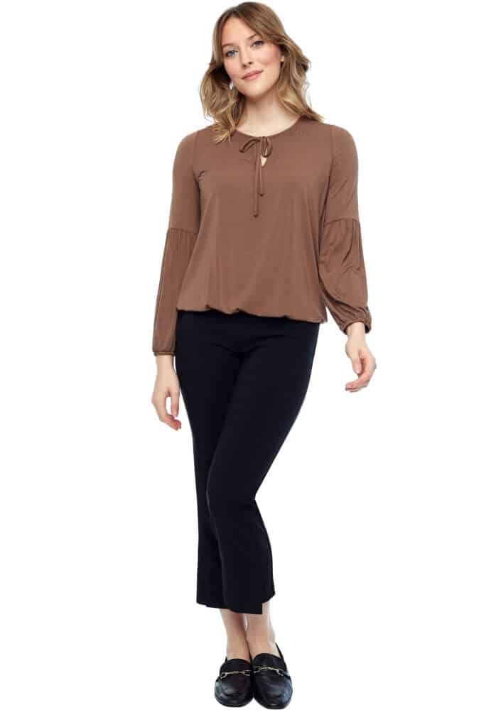 BAMBOO KNIT LONG SLEEVE TIE-NECK TOP - UP! Pants