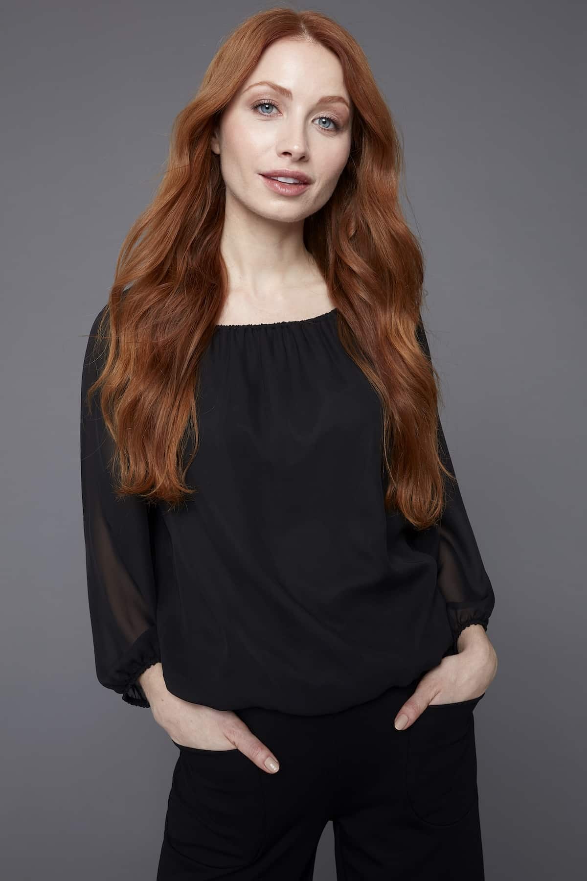 BLACK CHIFFON LONG SLEEVE TOP - UP! Pants