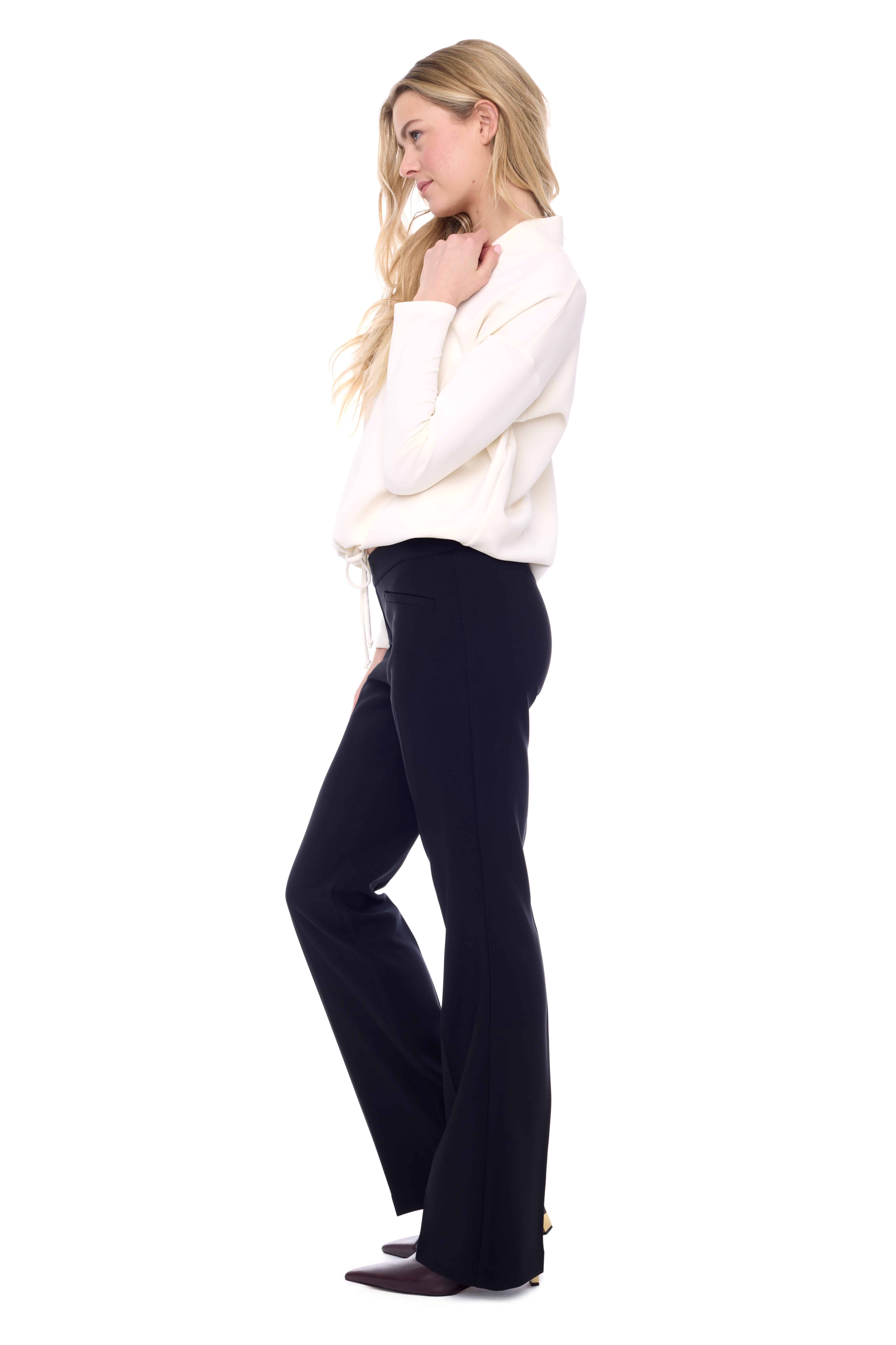 FENDI 845$ Black Bootcut Pants Trousers, Cotton, White Stitch Details,  Cropped